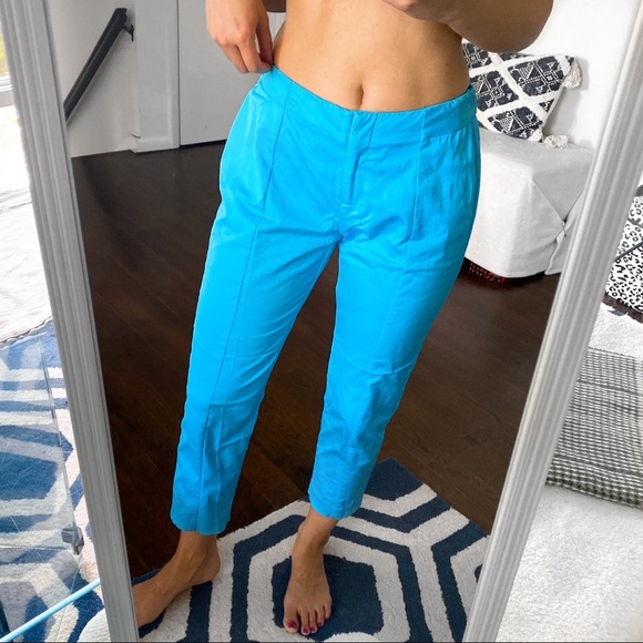 Vibrant Blue Cropped Ankle Pants with Relaxed Fit - Picture 1 of 8